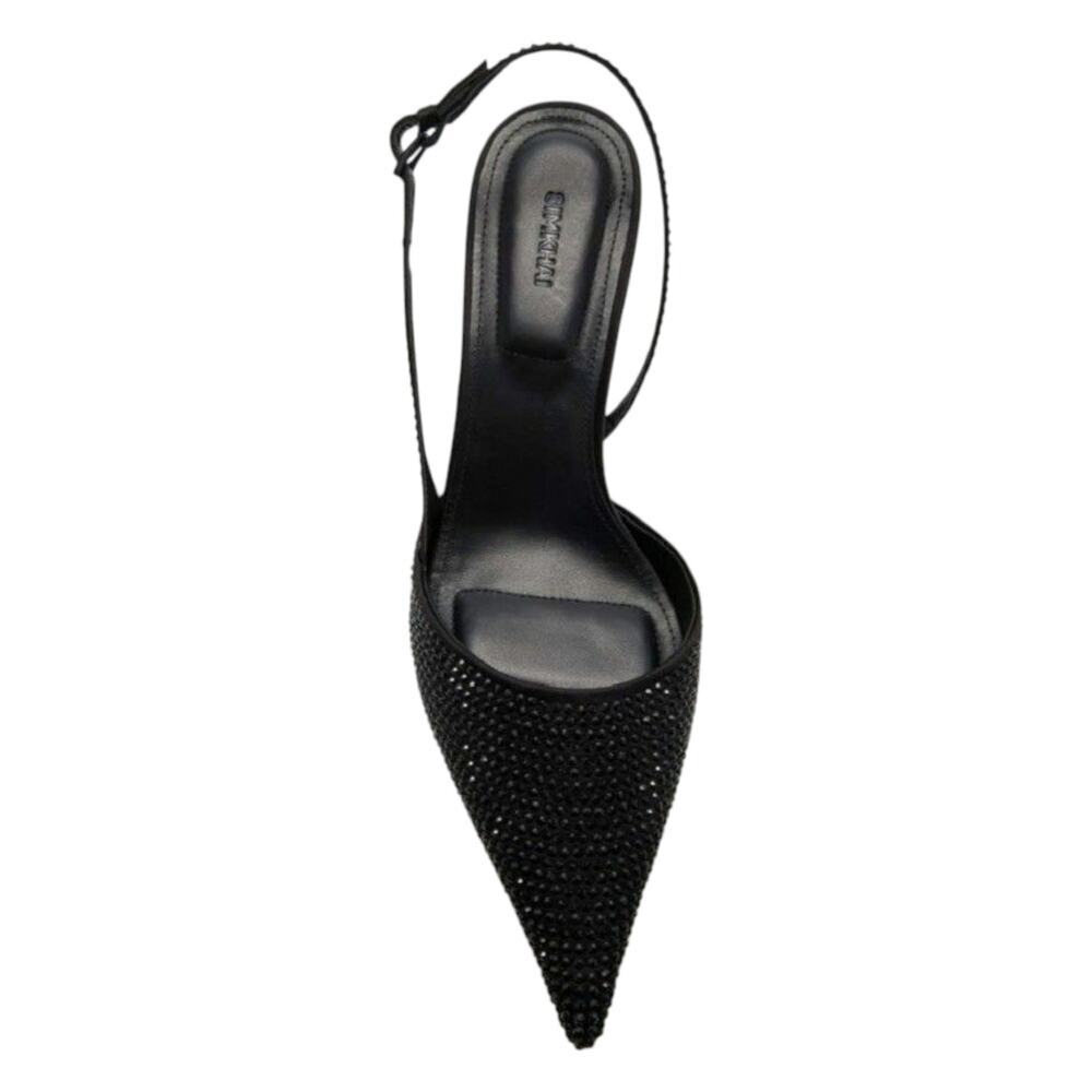 Black Crystal Slingback Kitten Heel Pointed Toe Dainty Glam Minimalist, sz 6 NEW - Picture 6 of 9
